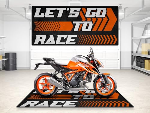 Garage Mat Design for KTM and Custom Motorcycles, Display and Pit Mat, Washable Non-Slip Garage and Showroom Floor Carpet (Size 2: 102 x 47/260 x 120 cm) - size: 3'3" x 7'3" (Oblong)