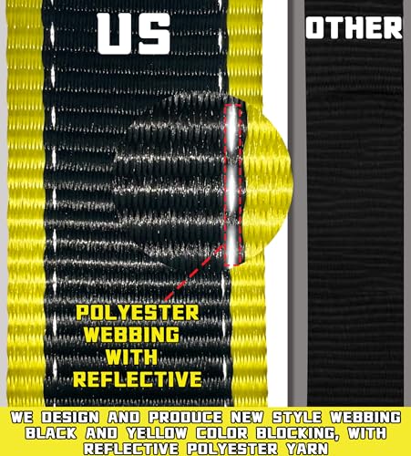 KJE Heavy Duty Car Trailer Tie Down Straps with Reflective - (4) 2" x 10' Ratchet Straps + J-Hooks with Clip, (4) Axle Straps 2" x 36'' - 10,000lbs Break Strength - Use for Car, Truck, UTV Transport