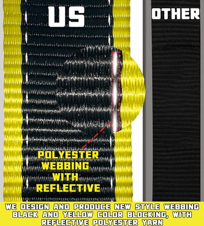 KJE Heavy Duty Car Trailer Tie Down Straps with Reflective - (4) 2" x 10' Ratchet Straps + J-Hooks with Clip, (4) Axle Straps 2" x 36'' - 10,000lbs Break Strength - Use for Car, Truck, UTV Transport