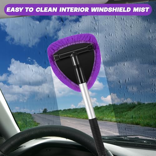 Potchen 8 Pcs Car Windshield Cleaner Tool Kit with Extendable Handle, Microfiber Towel Pads, Brush, Empty Spray Bottle for Auto Glass Wiper Suvs Rvs & Home Windows(Purple) - color: Purple