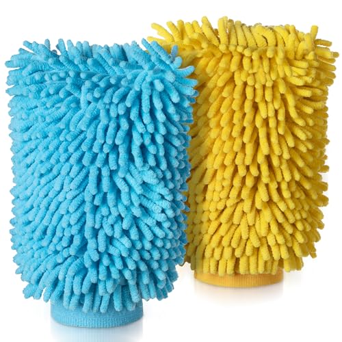 MR.SIGA Premium Microfiber Soft Chenille Car Wash Mitt, Pack of 2, Blue & Yellow - color: Blue & Yellow
