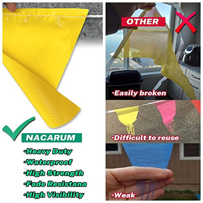 OSHA 500LB Rated Flags Caution String Pennants Warn of Rooftop, Hazardous Areas, Traffic Control. Marking Construction Sites.(37FT String) - size: 7"x10"x37Ft, style: Yellow Caution