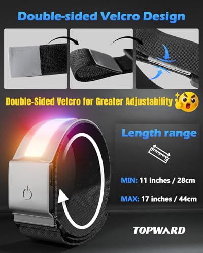 Topward LED Armband 2 Pack, Light up Reflective Arm Bands Glow Bracelets, Running Lights for Runners Dog Walking - 5 Colors 11 Light Modes - Adjustable Velcro - Rechargeable - color: Black