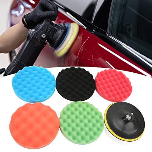 Professional 7 Inch Car Polishing Sponge Pads Kit with Electric Drill Adapter for Detailing Waxing Buffing Cars RVs Motorcycles Multi Functional Sponge Wool Buffing Pads Se
