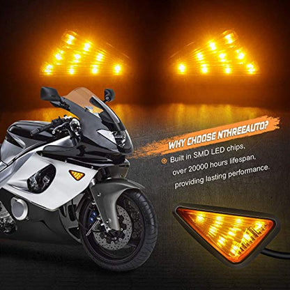 NTHREEAUTO Flush Mount Smoked LED Turn Signal Light, 12V Motorcycle Amber Indicators Compatible with Honda CBR, Yamaha YZF, Kawasaki, Suzuki GSXR