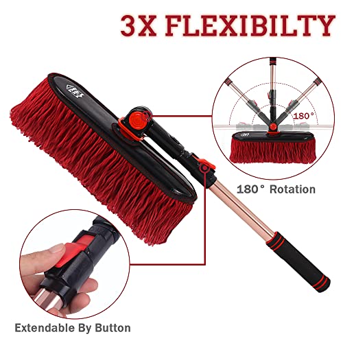 Car Duster Exterior Scratch Free, Extendable Handle, Detail Brush Kit for Vehicles, Wax Cotton Fabric, Waterless Wash Treatments，Car Care Equipment，Gifts for Men Women - color: Dark Red