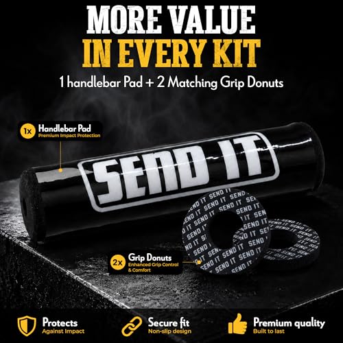 SEND IT Handlebar Pad with FREE GRIP DONUTS - Universal Fit for Dirt Bikes and ATVs Crossbar by ThrottlePak (BLACK, PIT BIKE) - color: Pit Bike