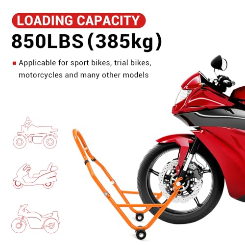 Motorcycle Stand Lift, 850lbs Front Rear Stand Lift Stand, Universal Paddock Lift Stand, Front Wheel Fork Stand, Rear U+L Fork Swingarm Spool Stand, for Parking, Maintenance, Cleaning