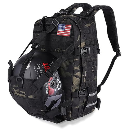 Motorcycle Cycling Helmet Backpack, Large Capacity Waterproof Helmet Holder, Storage Bag Hiking Backpack - color: Camouflage-flag