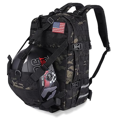 Motorcycle Cycling Helmet Backpack, Large Capacity Waterproof Helmet Holder, Storage Bag Hiking Backpack - color: Camouflage-flag
