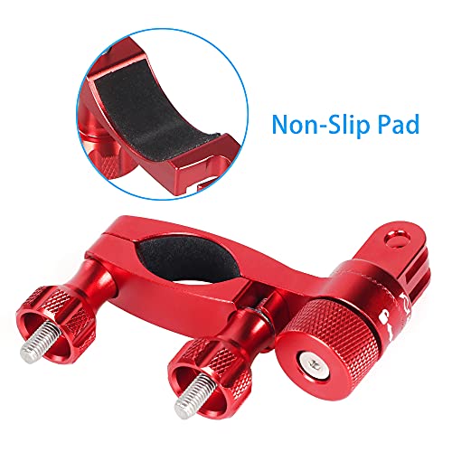 HSU 0.6-1.3inch All-Aluminum Bike/Motorcycle Handlebars, 360° Rotation Seat Post, Ski Pole Mount Compatible with Go Pro Hero 13/12/11/10/9/8/7/6/5, DJI Osmo Action AKASO and Other Action Cameras (Red) - color: Red