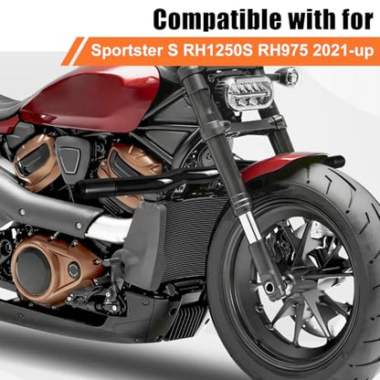 AUFER Motorcycle Front Highway Engine Guards Crash Bar Compatible With For Harley Sportster S RH1250S Nightster RH975 RH975S 2021-2025 Flat-Out Bar Bumper Protector Freeway Bar
