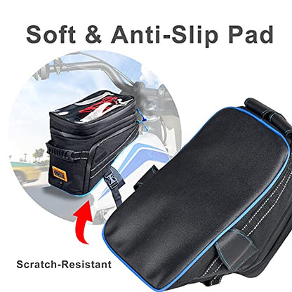 Goldfire Motorcycle Tank Bag Storage Bags Expandable ADV Gas Oil Fuel Tank Saddle Bag with Strong Strap Mount Water Resistant (Blue Piping) - color: Blue Piping