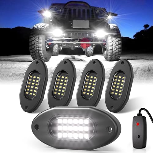 Honalia Pure White Rock Lights 4 Pods, 6000K White LED Rock Lights Kits with Switch - color: Pure White, size: 4 Pods