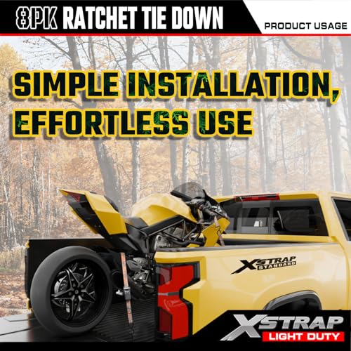 XSTRAP STANDARD 8-Pack Ratchet Tie Down Straps, 1" x 10ft, 900lb Break Strength Heavy Duty Straps for Motorcycles, ATVs, Lawn Equipment, Appliances & Truck Cargo - Camouflage - color: Camouflage