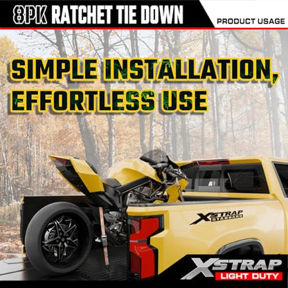 XSTRAP STANDARD 8-Pack Ratchet Tie Down Straps, 1" x 10ft, 900lb Break Strength Heavy Duty Straps for Motorcycles, ATVs, Lawn Equipment, Appliances & Truck Cargo - Camouflage - color: Camouflage