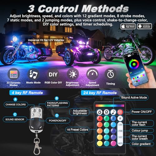 20PCS Motorcycle RGB LED Light Kit with Brake Turn Signal Dual Zone, Underglow Lights with APP/RF Remote, Neon Accent Waterproof 12V for Touring, Large Cruiser & Custom Show Motorcycle