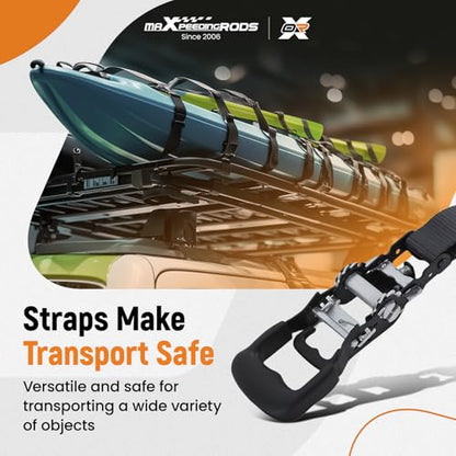 maXpeedingrods Heavy Duty Ratchet Straps 1.6” by 8’ 5208 lb Tie Down Straps with S Hooks & Soft Loops for Towing Motorcycles ATVs UTVs Jet Skis Golf Carts 4 Pack - color: black