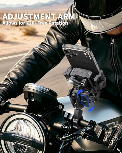 Delobon Motorcycle Phone Mount with Safety Lock, One-Hand Operation Bike Phone Holder for Electric Scooter/ATV/Bicycle Handlebar, for iPhone Samsung 4.7–7.0 in Smartphones (Sleek Black)
