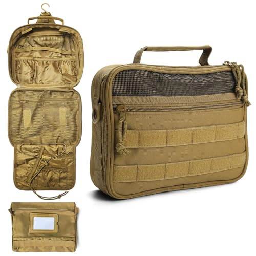 SMONT Toiletry Bag for Men Travel Toiletry Organizer Dopp Kit Travel Organizer Toiletries Tactical Bag Shaving Hygiene Bag Bathroom Hanging Men's Toiletry Bag for Short Trips Brown - color: Brown