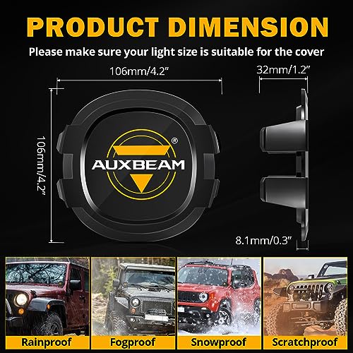 Auxbeam 4 inch LED Pod Covers, 2PCS Black Round Offroad Driving Work Lights PC Protective Covers, Light Bar Lens Covers Waterproof Dustproof for Truck SUV ATV UTV Jeep Wrangler Motorcycle - color: P4 Series-Black Covers