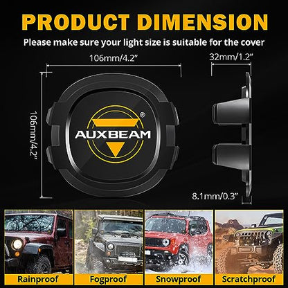 Auxbeam 4 inch LED Pod Covers, 2PCS Black Round Offroad Driving Work Lights PC Protective Covers, Light Bar Lens Covers Waterproof Dustproof for Truck SUV ATV UTV Jeep Wrangler Motorcycle - color: P4 Series-Black Covers