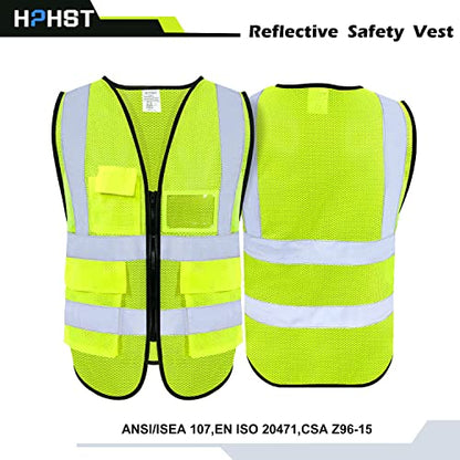 5 Pockets High Visibility Reflective Safety Vest,Zipper Front, Meets ANSI/ISEA Standards - color: Yellow-mesh, size: XX-Large
