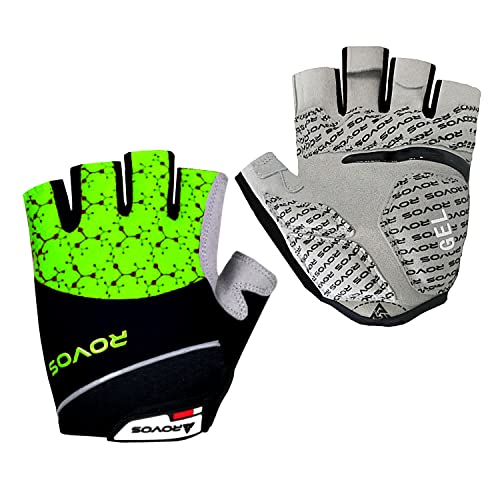 Men & Women Cycling Gloves - 5mm Padded Half Finger Breathable Mountain & Road Biking Gloves - color: Green-b, size: X-Large