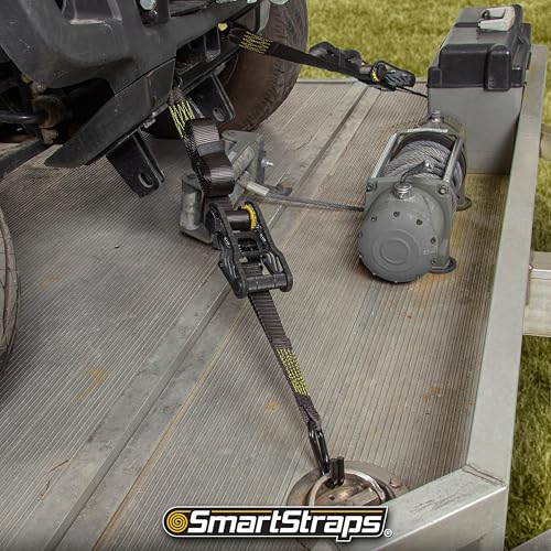 WINSTON PROD The 14 ft. Yellow Tactical Ratchet Tie Down Straps with 1,667 lb. Safe Work Load with a 5000lb Break Strength- 2 Pack for Hauling Large Equipment, Larger Tractors, Vehicles.