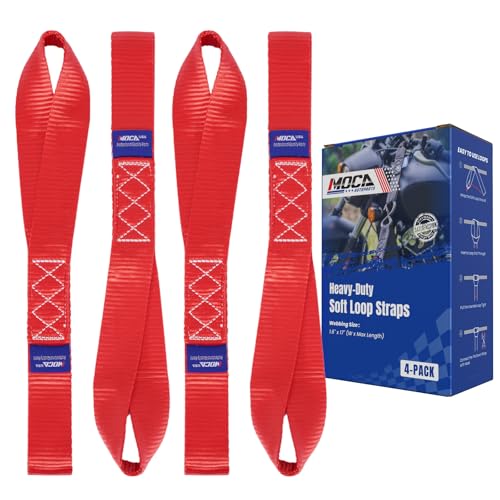 MOCA 4-Pack Soft Loop Tie Down Straps 12000 Lbs Breaking Strength 1.6 x 17 inches, Heavy Duty Tie Down Loops for Secure Trailering of Kayak, Motorcycles, ATV, UTV (4 Pieces, Red) - color: Red, size: 4-PACK