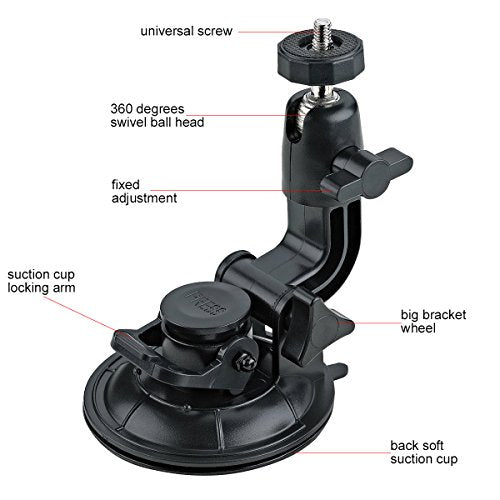 ASOCEA Action Camera Suction Cup Mount Windshield Camera Holder Tripod Adapter with 1/4" Screw Compatible with Gopro Hero 13 12 11 10 9/AKASO EK7000/Brave 4/Dragon Touch/DJI OSMO/Insta360 X3 x2/ODDV