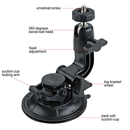 ASOCEA Action Camera Suction Cup Mount Windshield Camera Holder Tripod Adapter with 1/4" Screw Compatible with Gopro Hero 13 12 11 10 9/AKASO EK7000/Brave 4/Dragon Touch/DJI OSMO/Insta360 X3 x2/ODDV