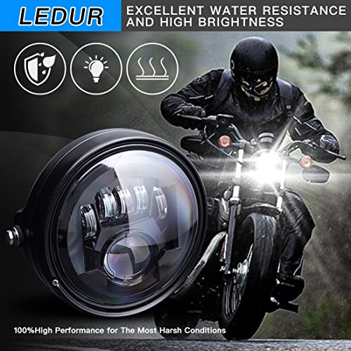 LEDUR 7 Inch LED Motorcycle Headlight DOT Approved High Low Beam Round Headlamp with Housing Bucket Mount Brackets fit 34mm~42mm O.D. Fork, for Street Tracker Scrambler Cafe Racer Chopper Bobber - size: C2 7In HI/LOW Motorcycle Headlight