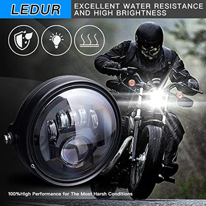 LEDUR 7 Inch LED Motorcycle Headlight DOT Approved High Low Beam Round Headlamp with Housing Bucket Mount Brackets fit 34mm~42mm O.D. Fork, for Street Tracker Scrambler Cafe Racer Chopper Bobber - size: C2 7In HI/LOW Motorcycle Headlight