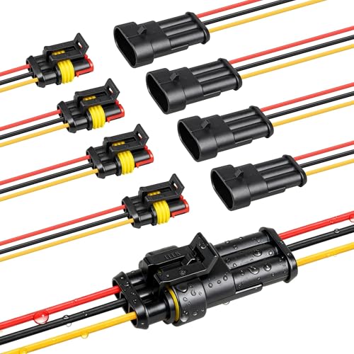 RED WOLF 16 AWG 3 Pin Waterproof Connector, Automotive Electrical Wire Connectors, 3 Wire Connector Harness Male and Female Plug Socket for Cars Truck Motorcycle Marine Boats - 5 Kits (3 Pin)