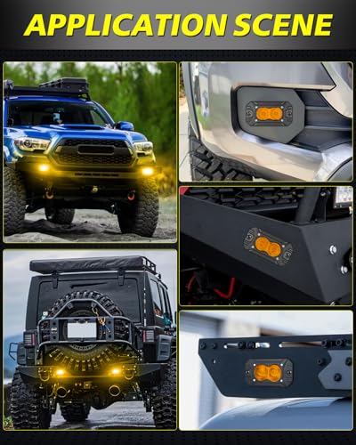 Amber Flush Mount LED Pods, AKD Part Flood CREE LED Flush Mount Fog Lights 40W Amber Chase Lights Bumper Driving Backup Reverse Light Pods for Trucks Pickup SUV UTV ATV Snowmobile - color: Amber Flush