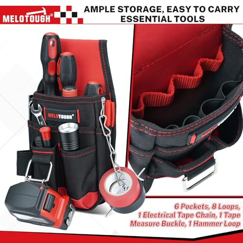 MELOTOUGH Pocket Tool Pouch Tool Belt Pouches with Belt Clip Utility Mini Tool Organizer Pouch for Electrician,Carpenter,Construction,Technician - color: Red