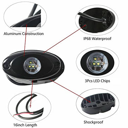 6 Pods LED Rock Lights for Jeep ATV UTV SUV Off Road Wheeler Truck Boat Underbody Glow Trail Rig Lighting Lamp Underglow LED Neon Lights Bright Reverse Waterproof 12V-24V - White - color: White, size: 6Pack LED Rock Light