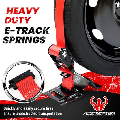 2 Pack E-Track Ratchet Straps, 2" x 8' Heavy Duty Cargo Tie-Downs, 4400LBS Break Strength, Standard E Track Fitting Tie Down, Ultimate Heavy Duty E Track Cargo Strap System for Trailer, Truck - color: Red, size: E Track Straps ONLY