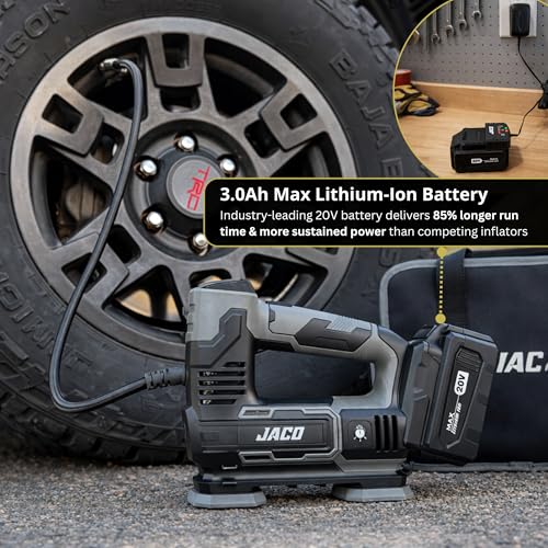 JACO 20V Cordless Tire Inflator Portable Air Compressor | 3.0Ah Lithium-Ion Battery Powered Air Pump
