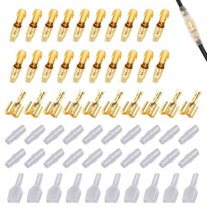10 Sets Bullet Connectors 2 to 1 Wire Splitter Double Spade Electrical Connector Kit for 4mm Bullet Motorcycle Wiring Heat Shrink Butt Male and Female Terminals with Waterproof Sheath Sleeve