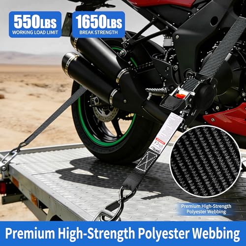 Retractable Ratchet Straps with Soft Loop (4-Pack) - 1 Inch x 10 Feet (1650lb Break Strength) -Heavy Duty Auto Self Retracting Tie Down Straps for Truck, Cargo Trailer, Motorcycle, ATV, UTV - Black