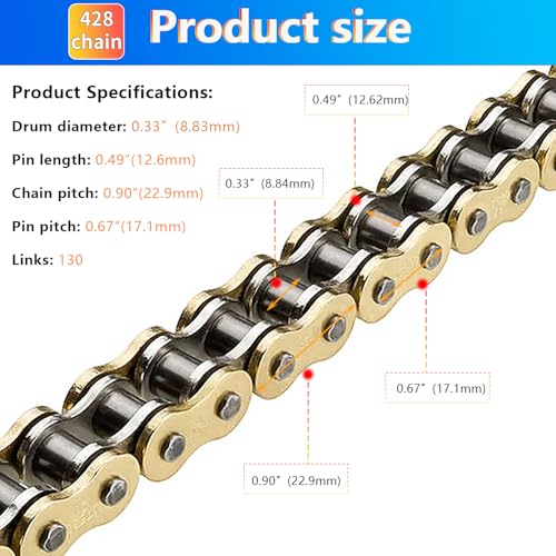 428H Chain 130 Links & Chain Breaker with 6pcs Connecting Master Link Fit for 110cc 125cc 150cc 200cc 250cc Dirt Bike ATV Pit Bike Scooter - size: 130 Links