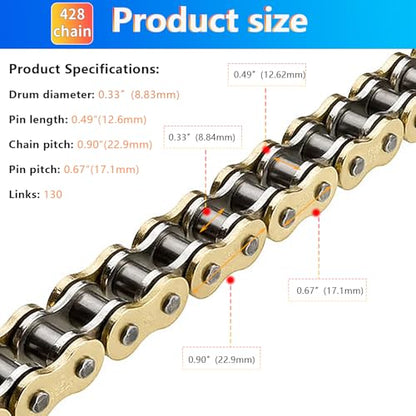 428H Chain 130 Links & Chain Breaker with 6pcs Connecting Master Link Fit for 110cc 125cc 150cc 200cc 250cc Dirt Bike ATV Pit Bike Scooter - size: 130 Links