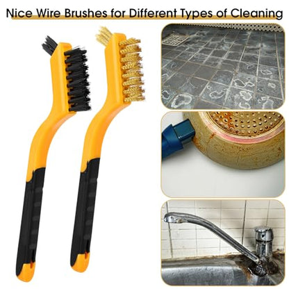 6 Pieces Wire Brushes Set, Small Metal Brass Brush, Stainless Steel Brush, Nylon Brushes for Cleaning Metal Rust and Paint Removal (Yellow+3 Mixed Color, L) - color: Yellow+3 Mixed Color