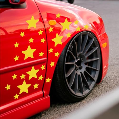 30pcs Star Vinyl Decal for Cars, High Intensity Reflective DIY Stickers for Window Bumper Mirror Laptop Decals Waterproof Night Safety Sign Car Stickers (Yellow) - color: Yellow
