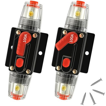 100 Amp Manual Reset Circuit Breaker DC 12-48V Waterproof Inline Fuse Holder, 3-15 AWG Overload Protection for Car Audio Sound Amplifier System RV Marine Boat Truck Solar (Pack of 2) - style: 100A