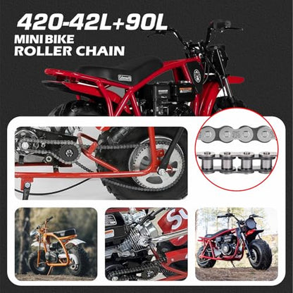DYC 420 Mini Bike Dual Chain Set (Jackshaft) 42 Link Front + 90 Link Rear with Chain Breaker Tool & Adjuster, Fits Coleman CT200U/BT200X, Baja MB165/MB200, Axis M200, Massimo MB200, 196-212cc - size: 420-42L+90L w/