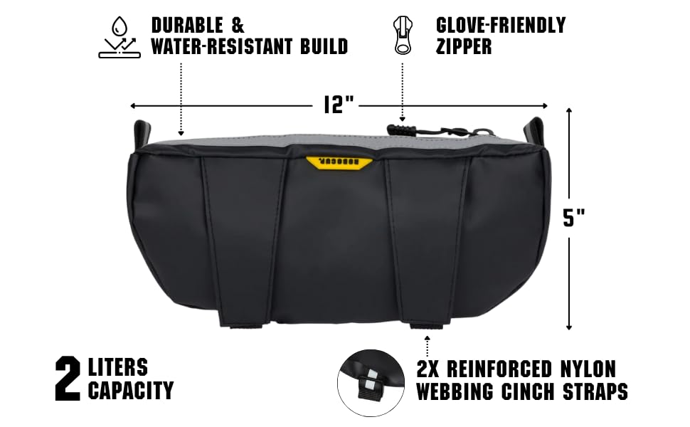 ROBOCUP Handlebar Trail Bag for Adventure Motorcycles, Dirt Bikes, ATV, eBikes | 2L Storage for Tools, Phone, Keys, Snacks | Heavy Duty Water Resistant PVC Material, Glove-Friendly Waterproof Zippers