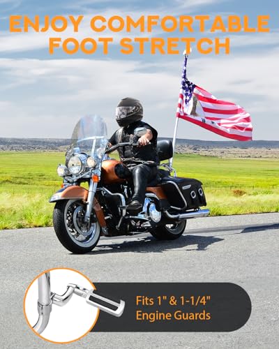 PMYMT Highway Pegs Longhorn Offset 1.25 inch 304 Stainless Steel Clamps Extension Arms Footpegs Style 05 Fit for Harley Touring Street Glide Softail Dyna Sportster fits 1.25" Engine Guard, Chrome